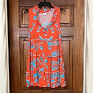 Vibrant Orange and Blue Sleeveless Dress